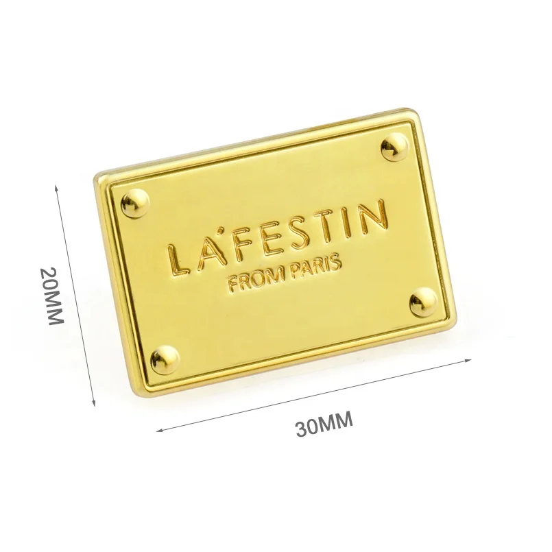 30*20mm Gold Metal Label with 4 Decorative Rivets for Handbags