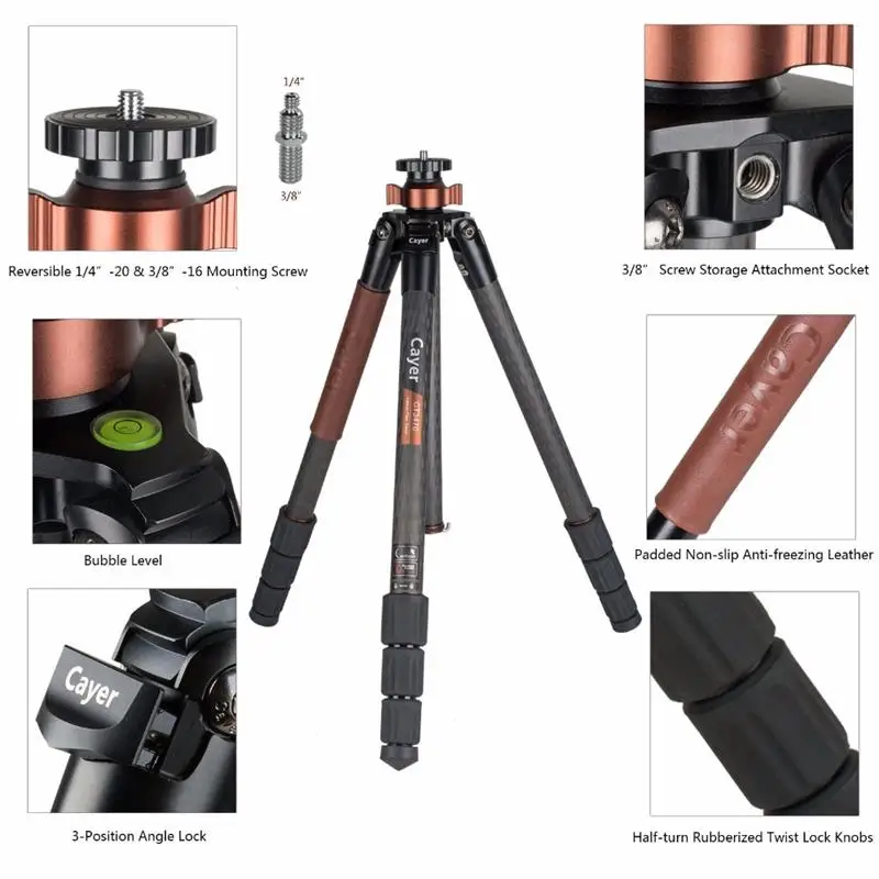 Good quality carbon fiber tripod Cayer tripod CT3470 with portable telescopic legs