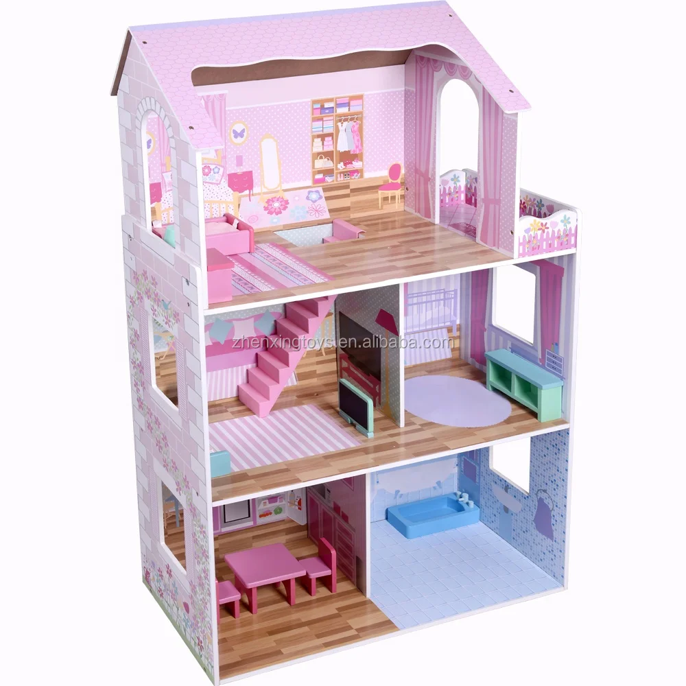 Wooden miniature doll house play set furniture