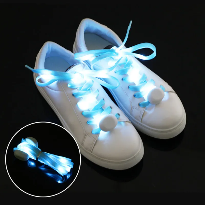Yrunfeety Nylon LED Shoelaces Flat Glitter Shoe Laces Colorful Light Up Led Shoe Laces for Running Shoes Gift 9 Colors