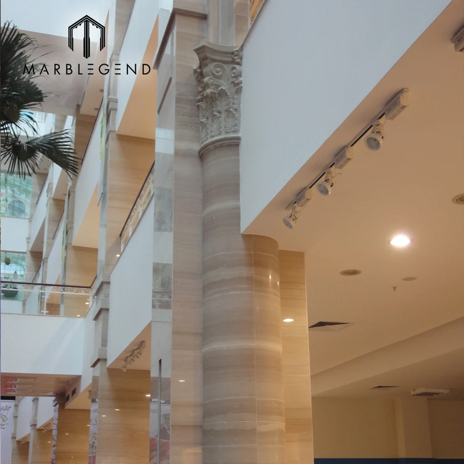 
custom well quality serpeggianto wooden beige marble column pillar design 
