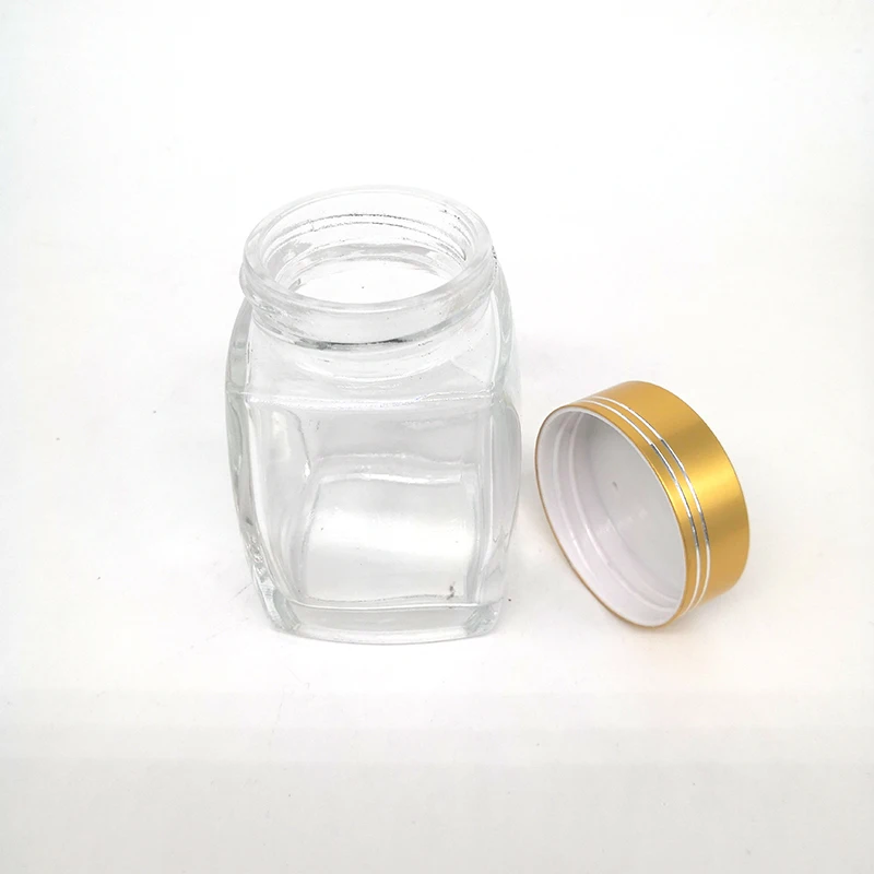 High quality empty square glass jar for honey with screw lid