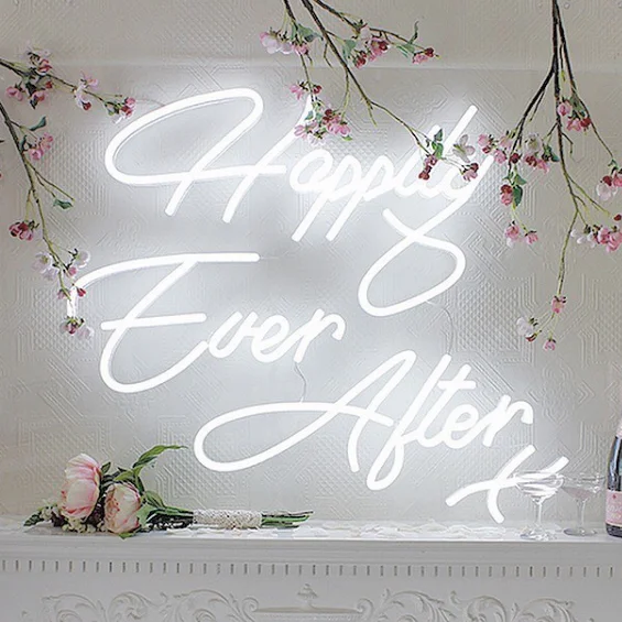 Wall mounted Happily Ever After LED neon acrylic wedding sign