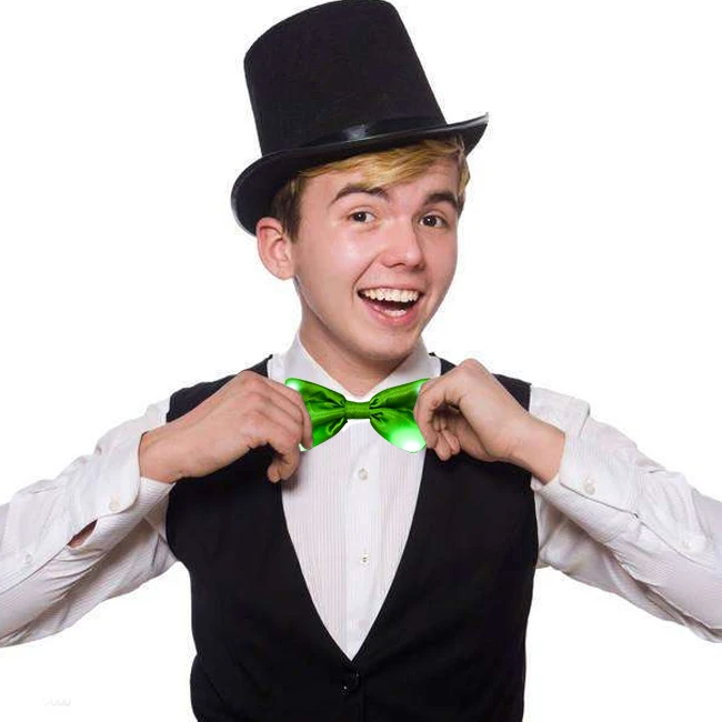 Праздничный зеленый галстук-бабочка ко Дню Св. Патрика с зелеными светодиодными лампочками для карнавала