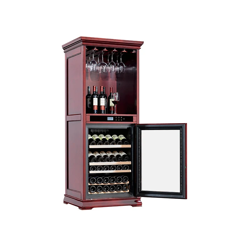 Wholesale Modern Bar Cabinet with Wine Cooler Fridge Compressor 60 Bottle Display Oak Cellar Free Standing or Built-in