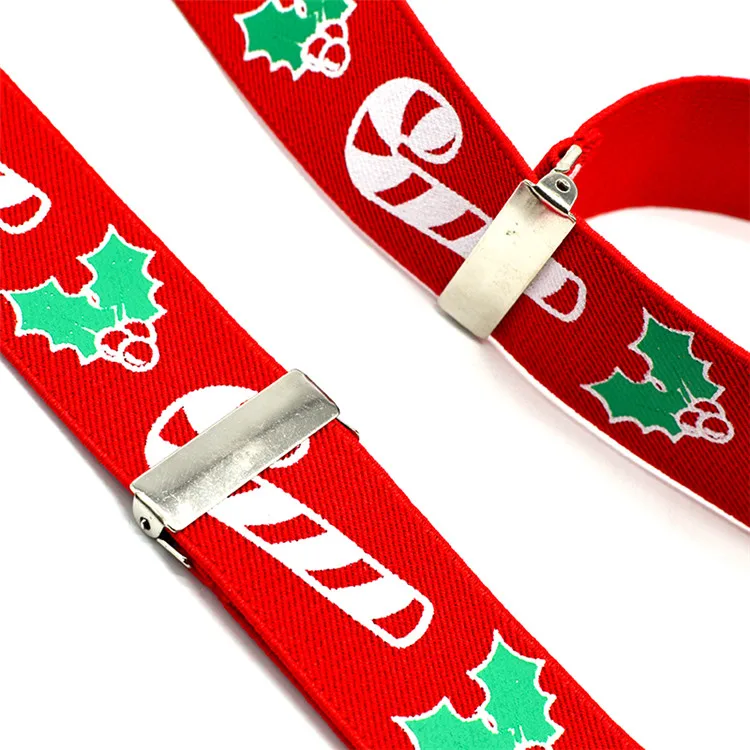 Custom Personalized Printed Men Women Y-Back Christmas Logo Silk Screen Print Suspenders With 3 Metal Clips