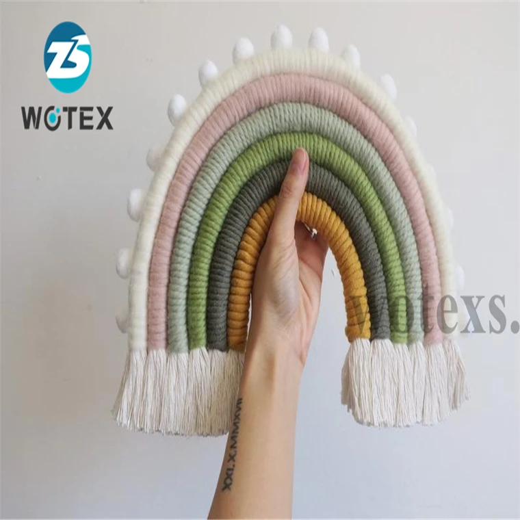 BM030 Fashionable design Large size rainbow wall hanging kid room decor nursery pom pom rainbow hanging macrame