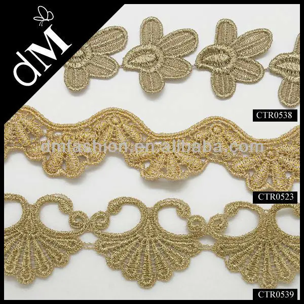 2013 new design gold embroidery designs flower lace for dresses