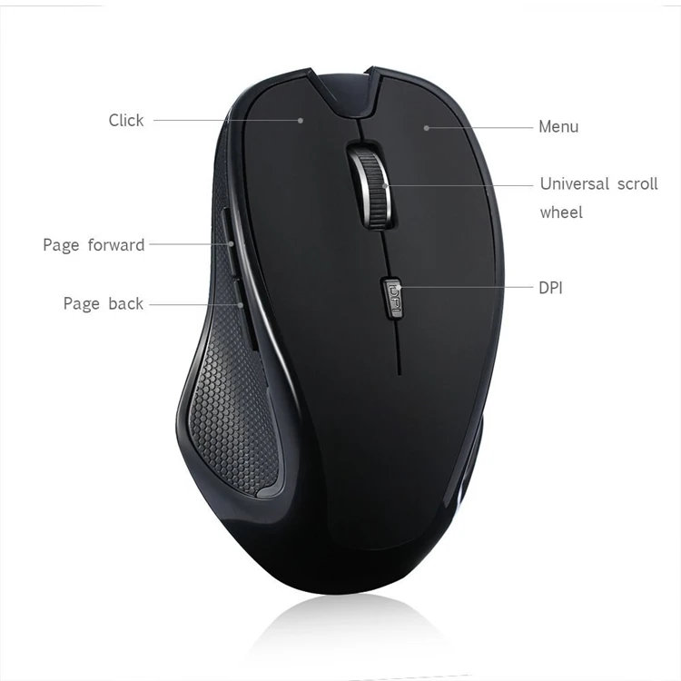 Laptop 2.4Ghz wireless optical mouse with usb receiver 6 Buttons, 3 Adjustable DPI 1000/1200/1600 for Laptop / PC