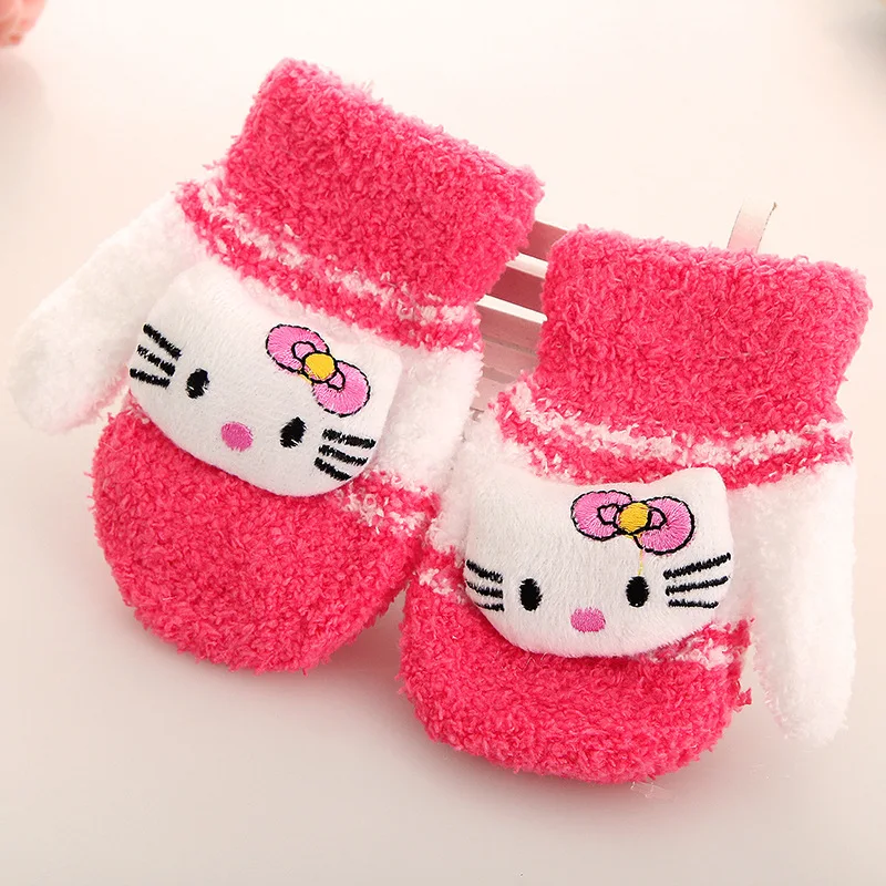 Перчатки для маленьких девочек с милыми мультяшными животными зимние теплые варежки