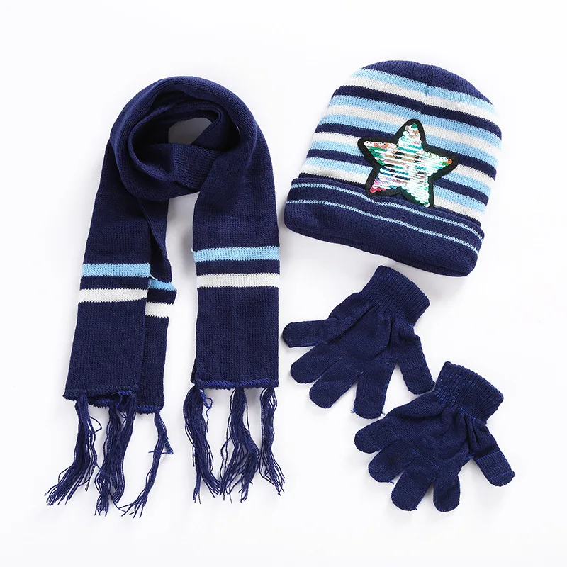 Customized Cheap White Orange Red Knit Kids Hat Scarf Gloves Set Glove
