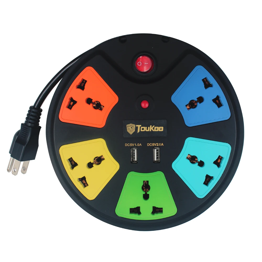 
Universal Power Strip 5 Outlet overload Protector with Retractable Cord Smart USB Ports Type-C Port 2m Extension Cord Portable 