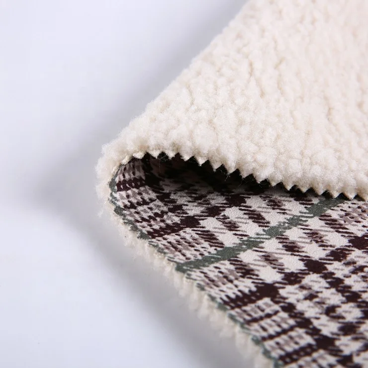 Excellent quality bonded sherpa fleece print interlock thick micro suede fabric