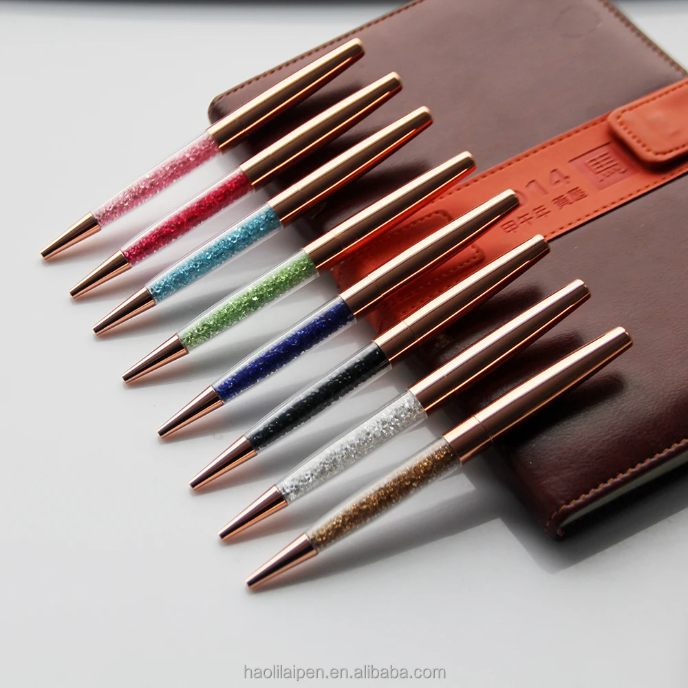 Wholesale multicolor crystal in the pen promotional weeding best gift set metal ballpoint pen