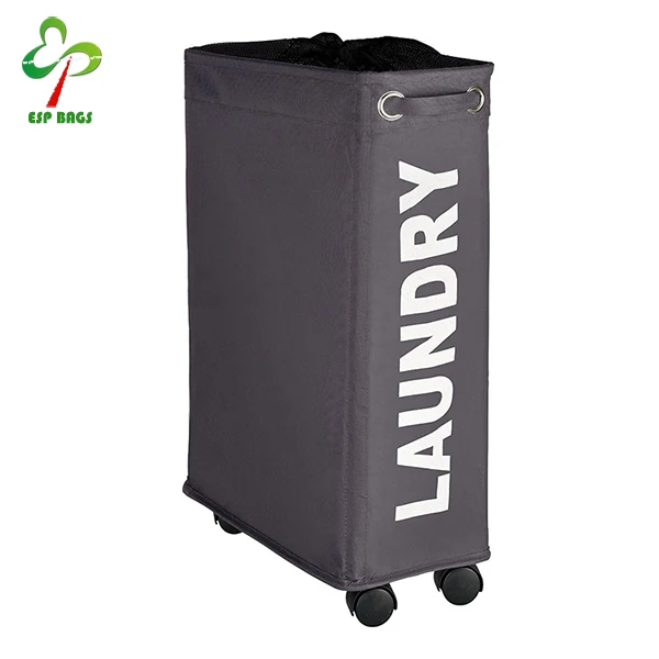 Large laundry bin cart capacity 43L, hotel laundry basket trolley on wheels