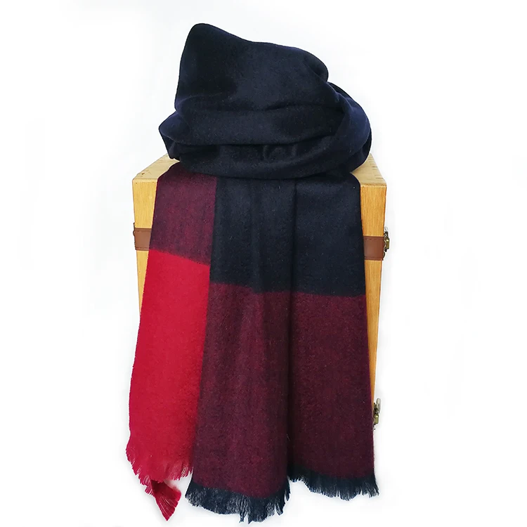 
High-end Business Gift Custom Logo Winter Thin Checked Mongolian Cashmere Scarf 