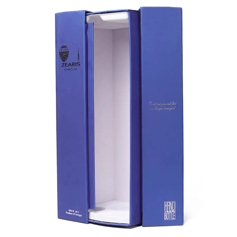 Luxury Wine Packaging Boxes Custom Logo Fancy Recycle Cardboard Paper Silk Lined Blue Wine Gift Rigid Box With Magnet