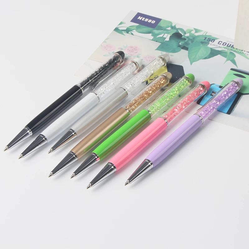 Cheap customized Logo bling diamond top crystal nice ball pen promotional advertising logo ball pen