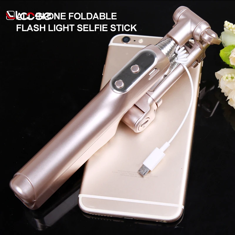 
A6 foldable universal wireless Selfie Stick with led light with Rear Mirror wired Monopod for IOS and android 