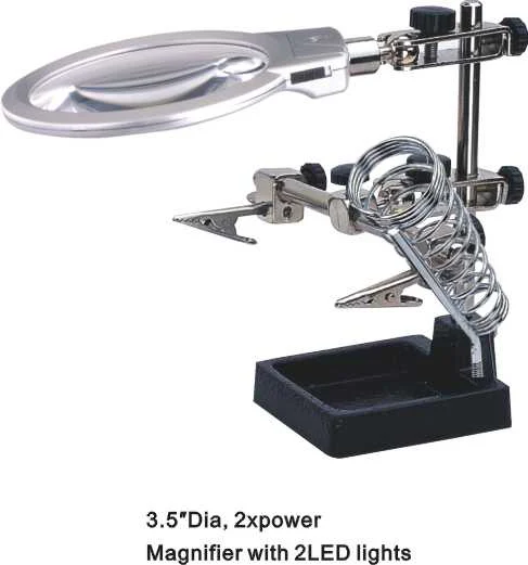 Durable Helping Hands Clamp Clip LED Lights Glass Magnifier With Soldering Stand Tools Best Promotion