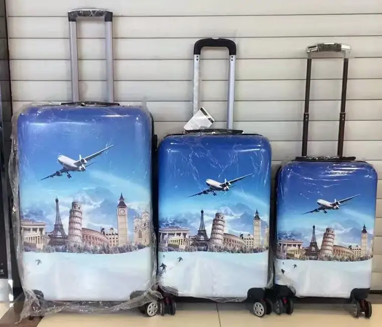 3 pcs set Hardside Spinner abs PC eiffel tower beauty case luggage