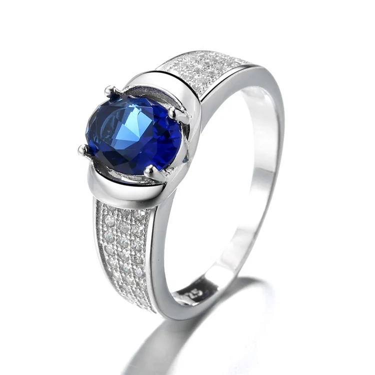 New Design 925 Sterling Silver Ring Sapphire Blue Gemstone Rings for Women
