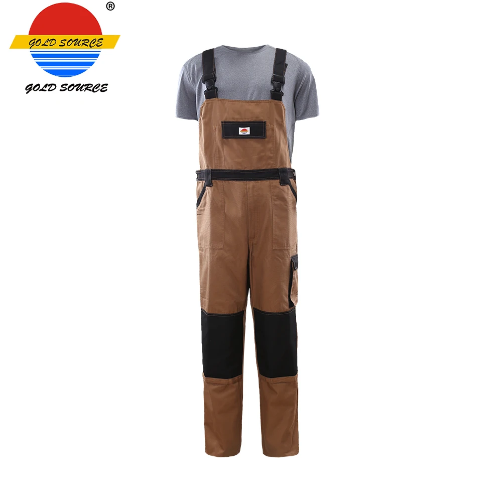 Safety Bib Pants Sandy Color Cotton Canvas Workwear Overalls