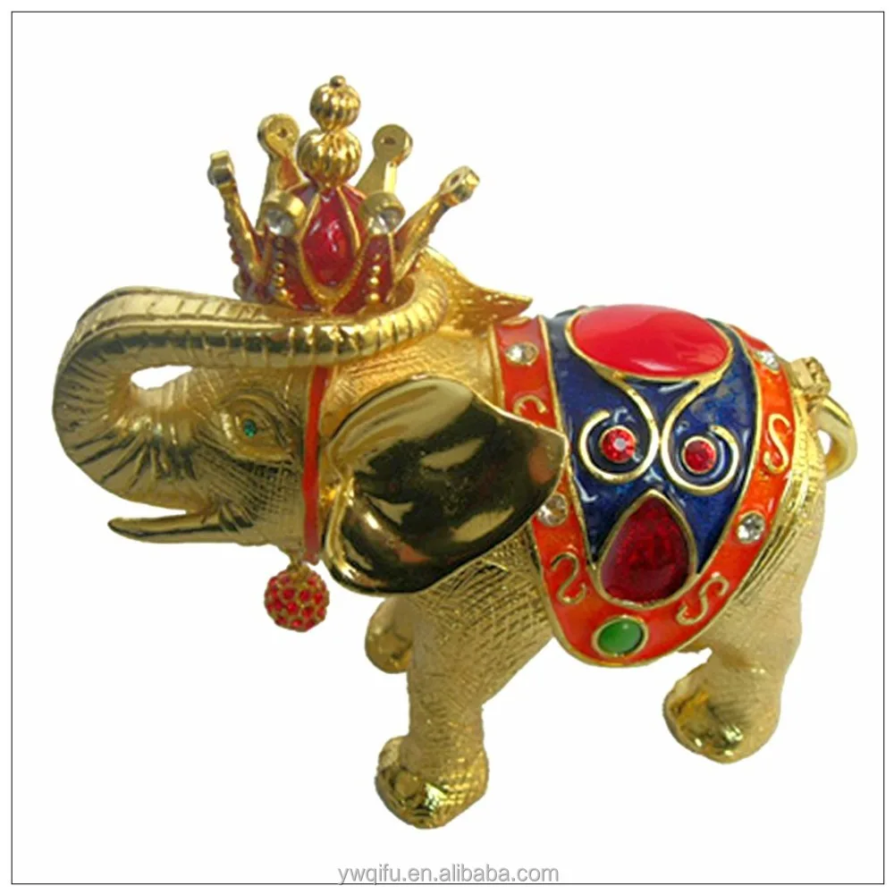 QIFU Manufacturer Animal Shape Trinket Box Fancy Elephant Shape Jewelry Box Indian Souvenir Gifts With Crown QF2597