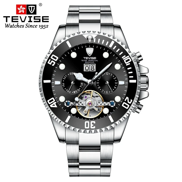 Роскошные Брендовые мужские автоматические механические часы Relojes Tevise T823 из нержавеющей стали
