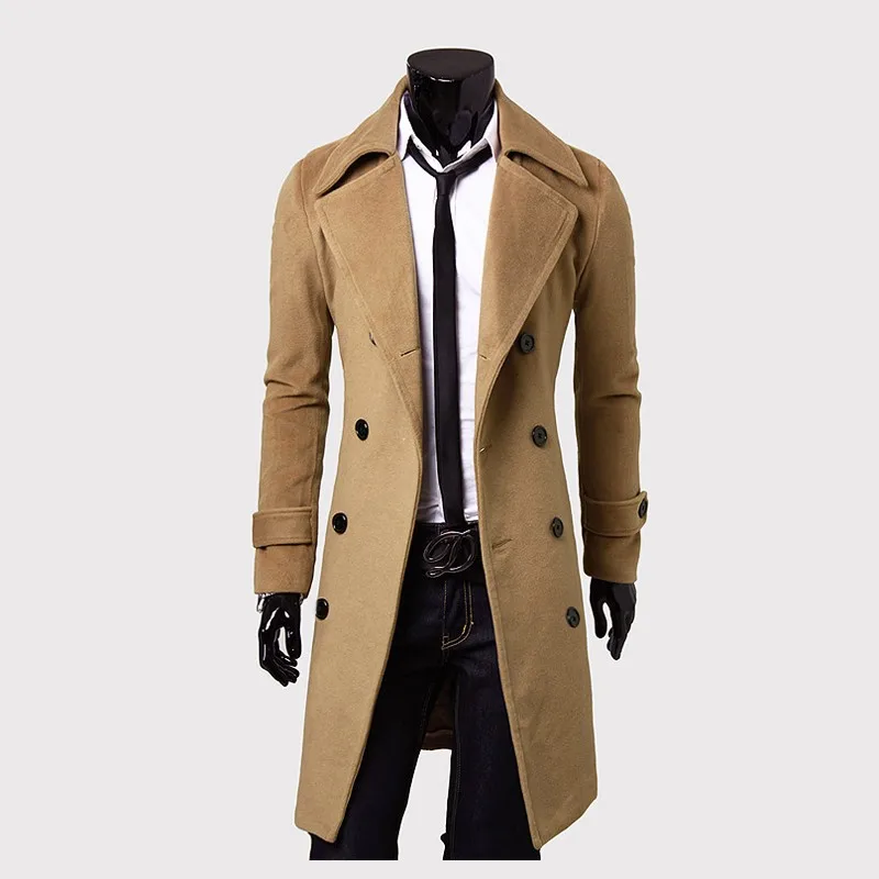 Double Breasted Coat Long Trench Coat For Men Custom Full Sleeve Mens Plus Size Winter Cotton Warm Coat