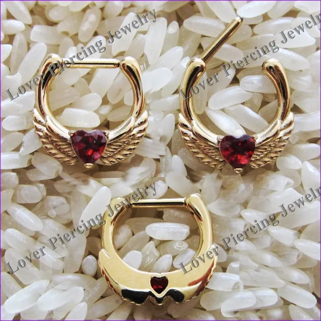 [SJ-500] Heart Crystal Stainless Steel Nose Jewelry Septum Clicker Ring