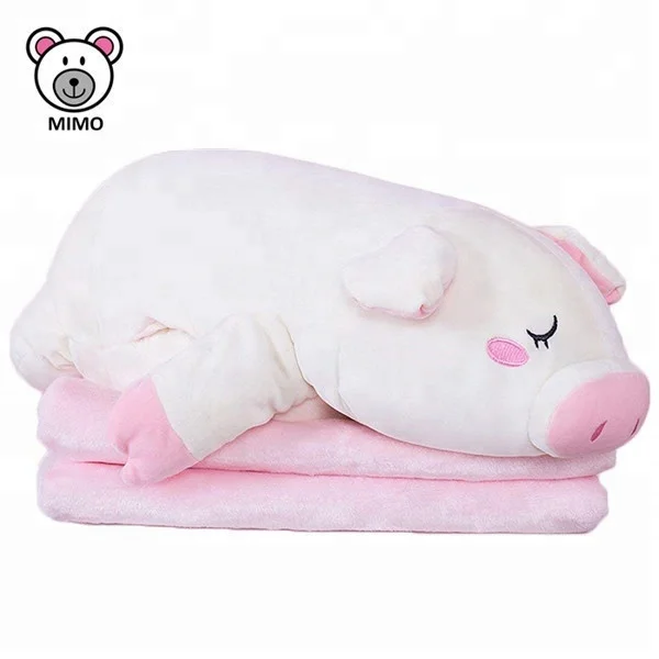 
NewBorn Pretty Pink Colar Fleece Pig Baby Blanket Set Wholesale OEM Custom Kids Cartoon Soft Toy Plush 2 in 1 Pillow Pig Blanket 