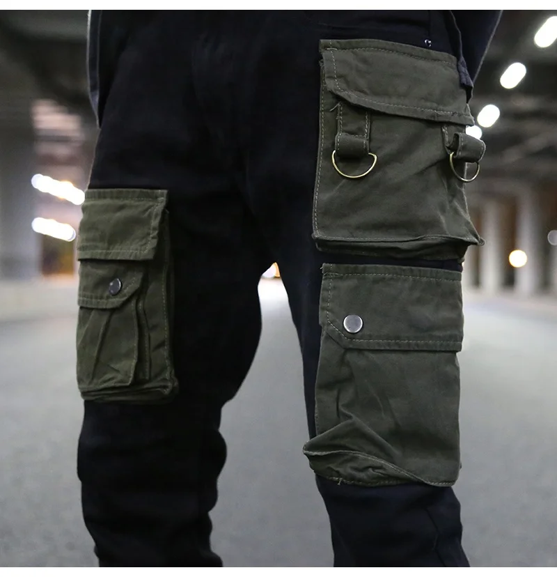 
OEM new style ripped pent style stock dropshipping men black cargo jeans 