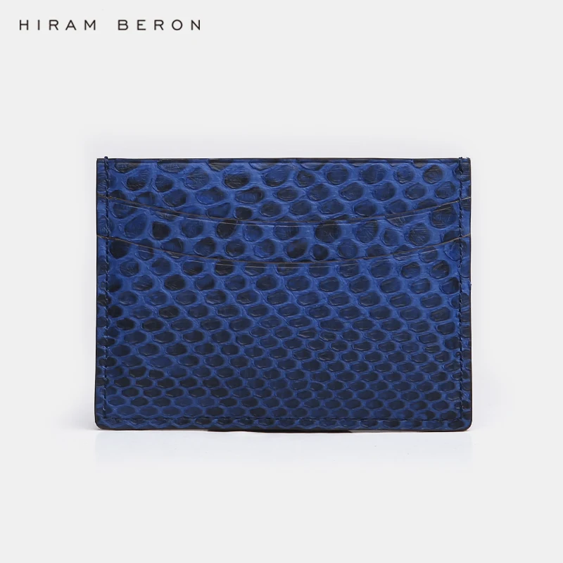 Hiram Beron Italian Leather Designer Blue Abysse Slim Card Holder Leather Wallet