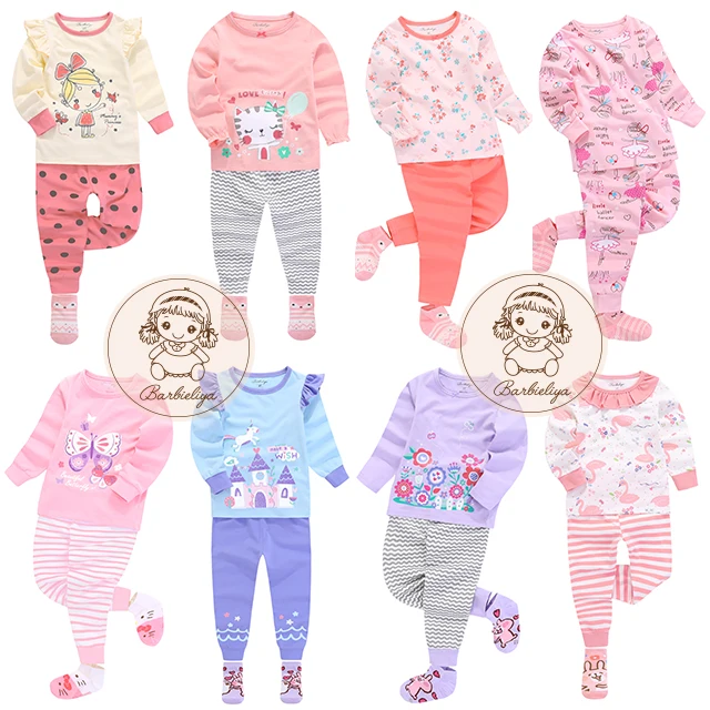 B0919 Wholesale price Taiwan design long sleeve girls pajamas animal two piece pyjamas kids