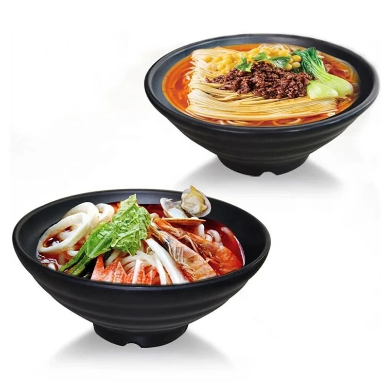 Черная чаша для рамен из меламина, китайские миски для лапши