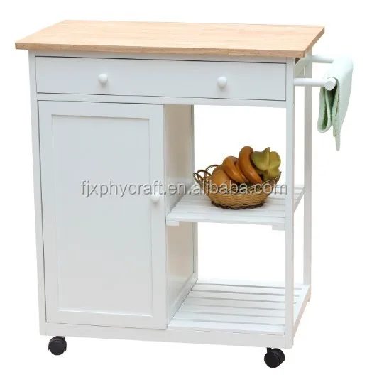 
MDF kitchen trolley with rubber wood top 