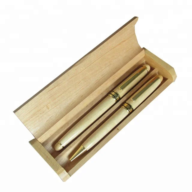 Stock new design solid oka wood double pen box hot sale