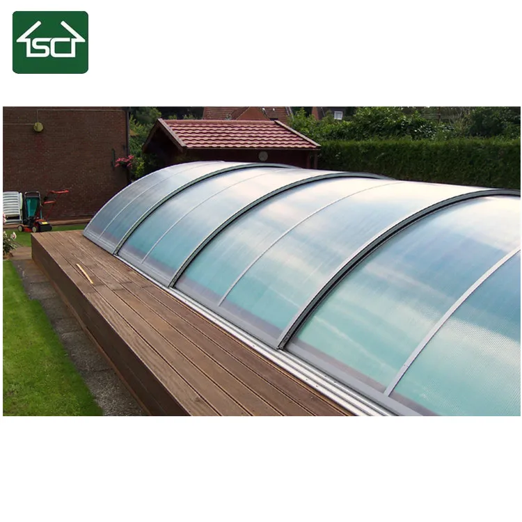 Polycarbonate swimming pool cover with durable aluminium frame design