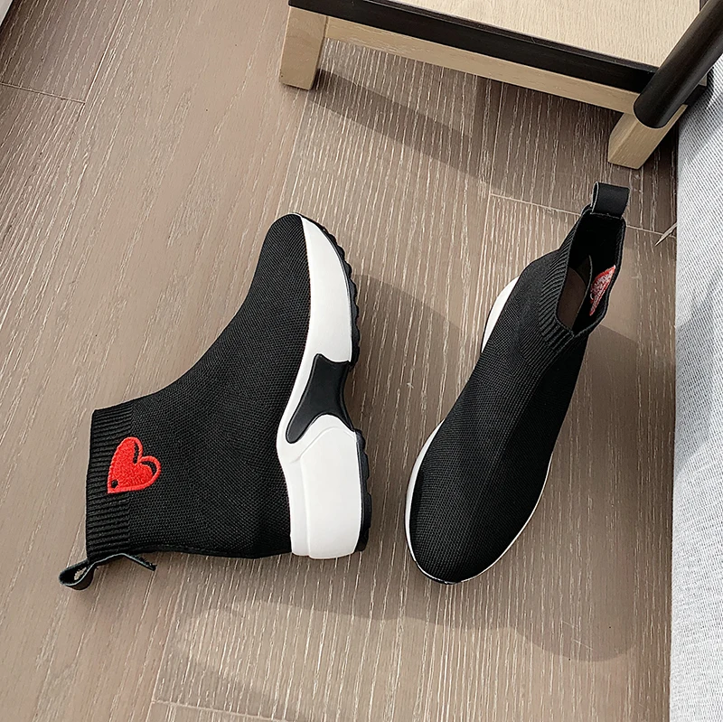 WETKISS 2019 Fashion Winter Fall Casual Shoes Black Knitting High Platform Boots Ankle Boots Ladies Sock Boots Wholesale