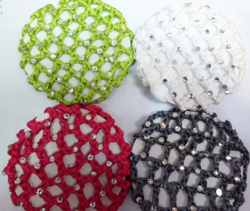 HB00002  Women Dot Satin Flower Bun Cover Snood Hair Net Slumber Sleep Ballet Dance Skating Crochet Decor