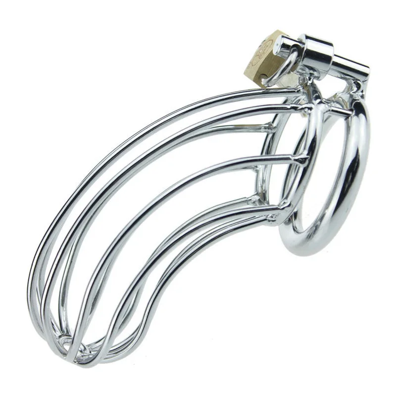 Bondage Gear Stainless steel Male chastity device cage cock cage with 3 sizes penis rings