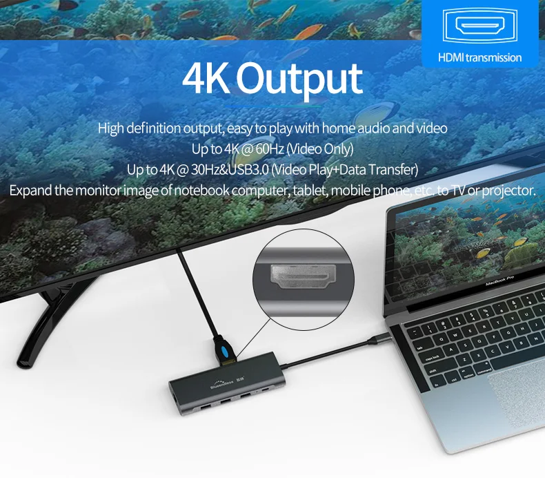  Многофункциональный 9 в 1 Usb C концентратор Поддержка 4K Hdtv Lan порт Высокое качество Тип для ПК