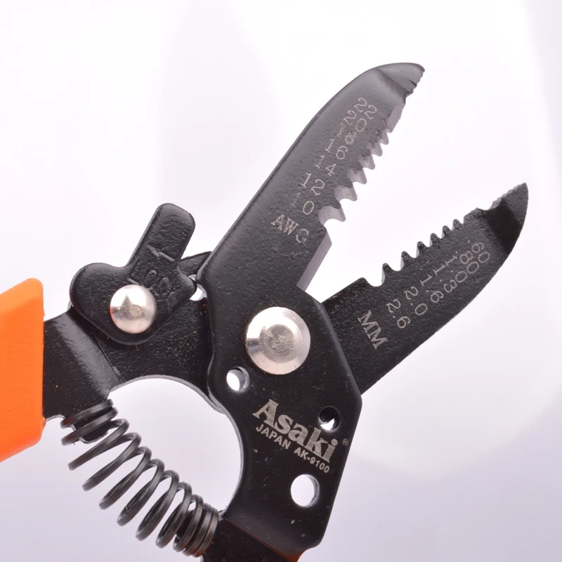 ASAKI AK-9100 Carbon Steel Multi-use Crimping Tool Electric Wire Stripper Plier Cable Cutter Functional Wire Stripping 0.6-2.6mm