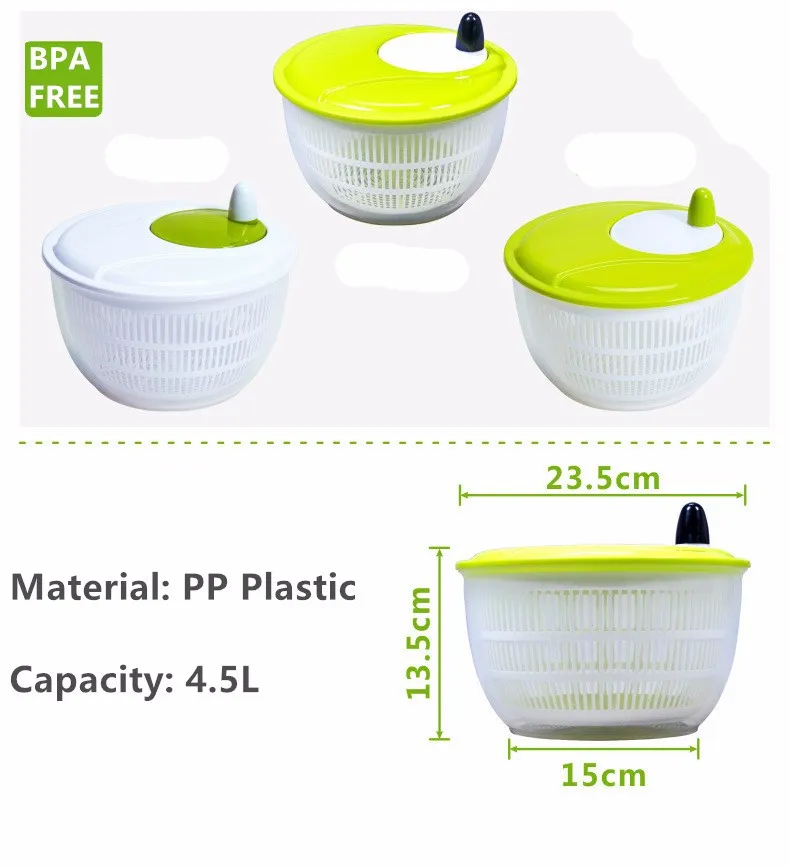 Kitchen Tools Plastic Transparent Salad Spinner With Handle Salad Bowl fruit and Vegetable spinner dryer
