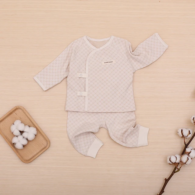 
Organic cotton jacquard stars print single breasted newborn baby sleeping clothing set 