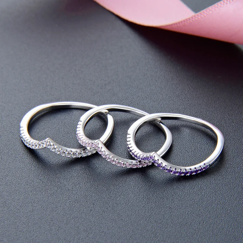 Jewelry White Gold V Shape CZ ring 925 silver sterling