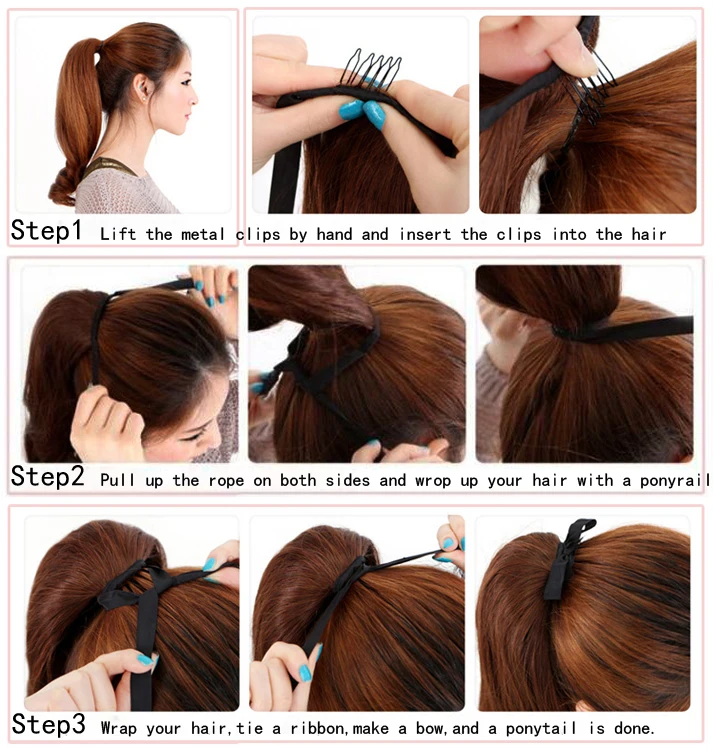 Hot sell hair accessories ponytail hair natural for women straight tried ponytail  bone straight ponytail