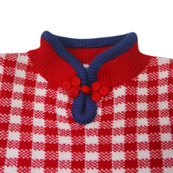 OEM new fashion style knitting lovely kids skirt plaid mandarin collar Chinese knot girl princess dress
