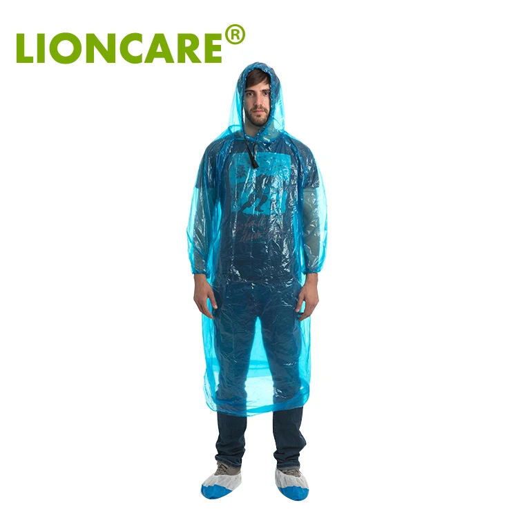 1 color printing poncho hooded foldable disposable raincoat plastic (1600217587186)